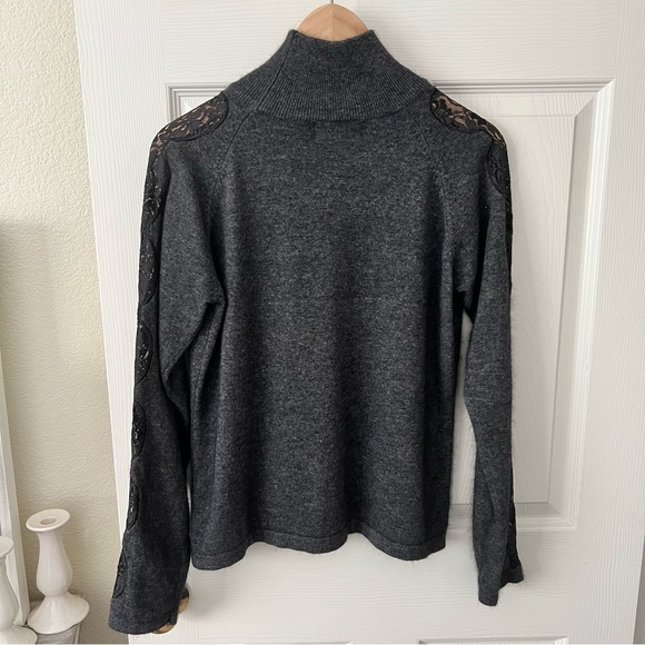 Soft Surroundings Mock Neck Sweater with Lace Detail Size M/L Dark Gray Black - Picture 8 of 8